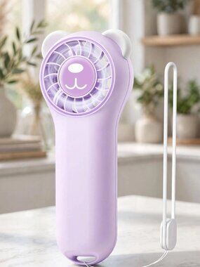 Cute Bear Mini Handheld Portable Fan 11000RPM Rechargeable - Purple